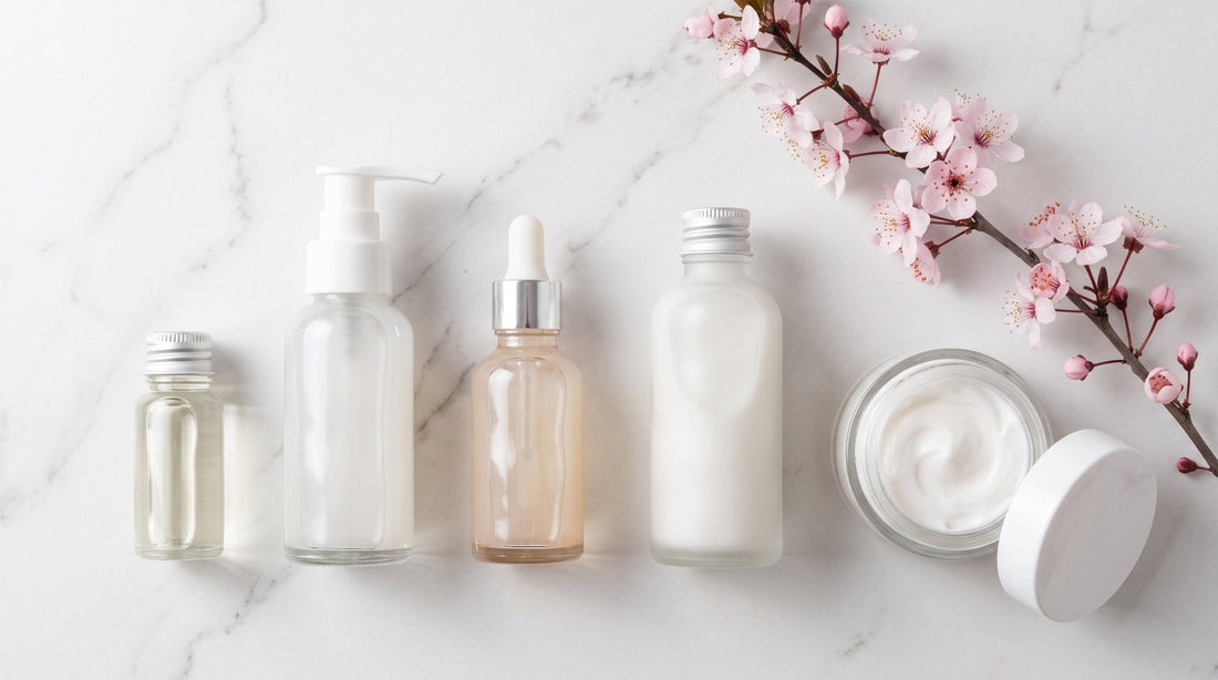 Prodotti di skincare disposti in ordine dal più leggero al più ricco, come nella routine coreana